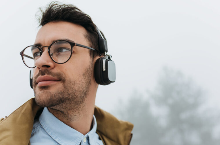 Man listening to podcast