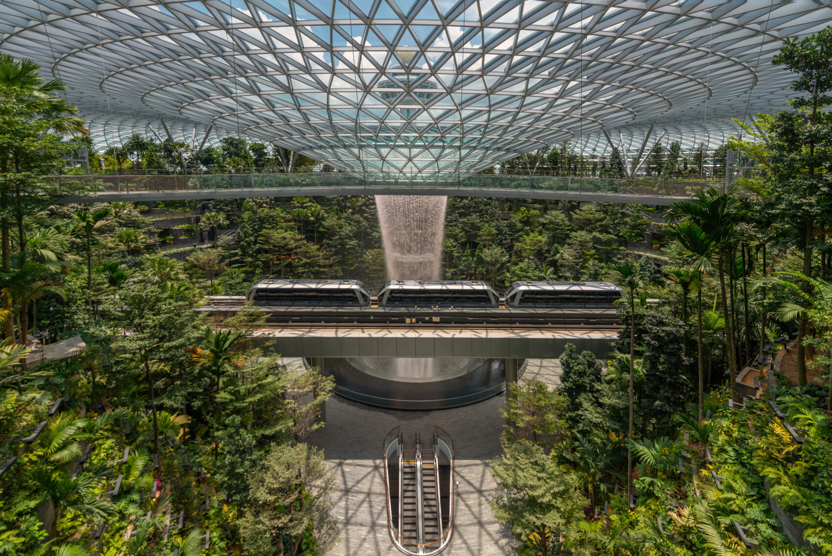 Shiseido Forest Valley and Rain Vortex from South Viewing Deck, Singapore Changi Jewel Terminal