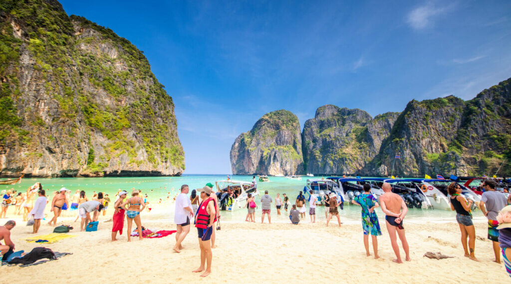 Overtourism on Thailand's May Bay beach