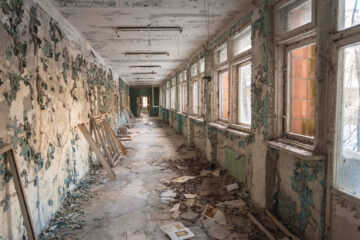 Abandoned corridor in Pripyat school