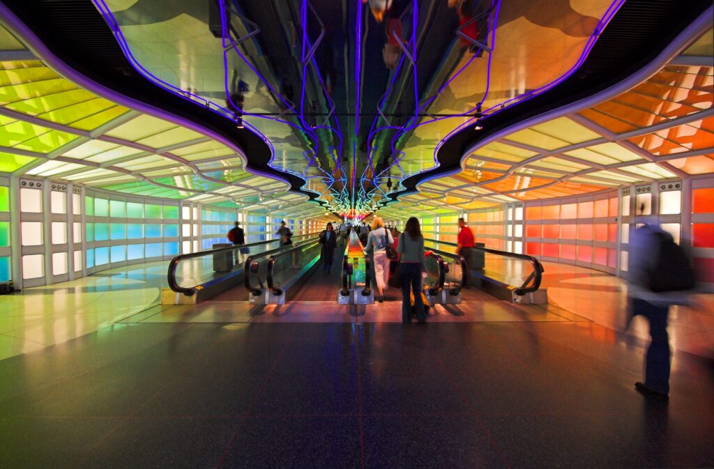 Futuristic rainbow walkway