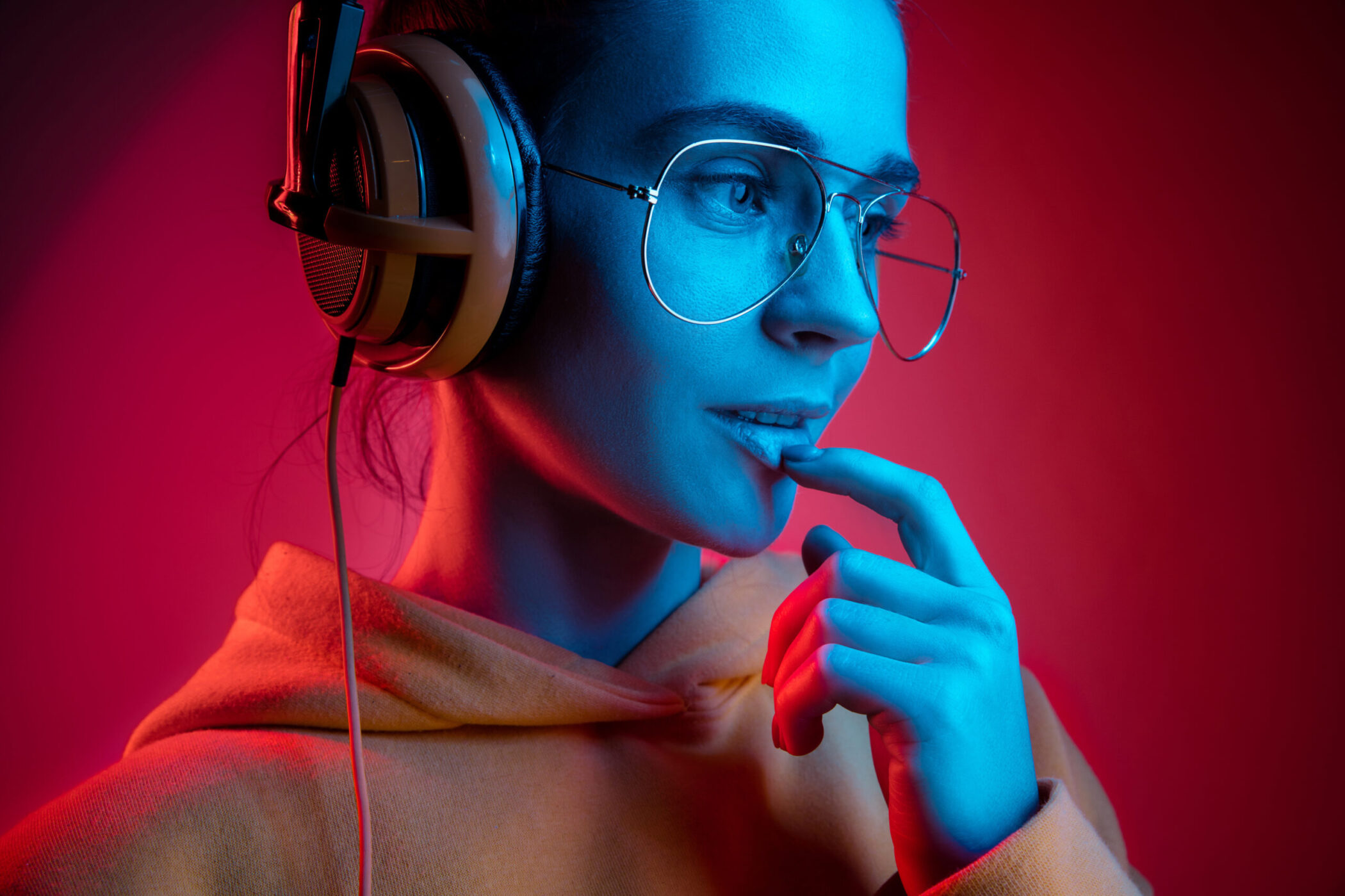 Woman wearing headphones