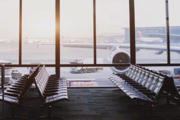 Empty airport departure terminal