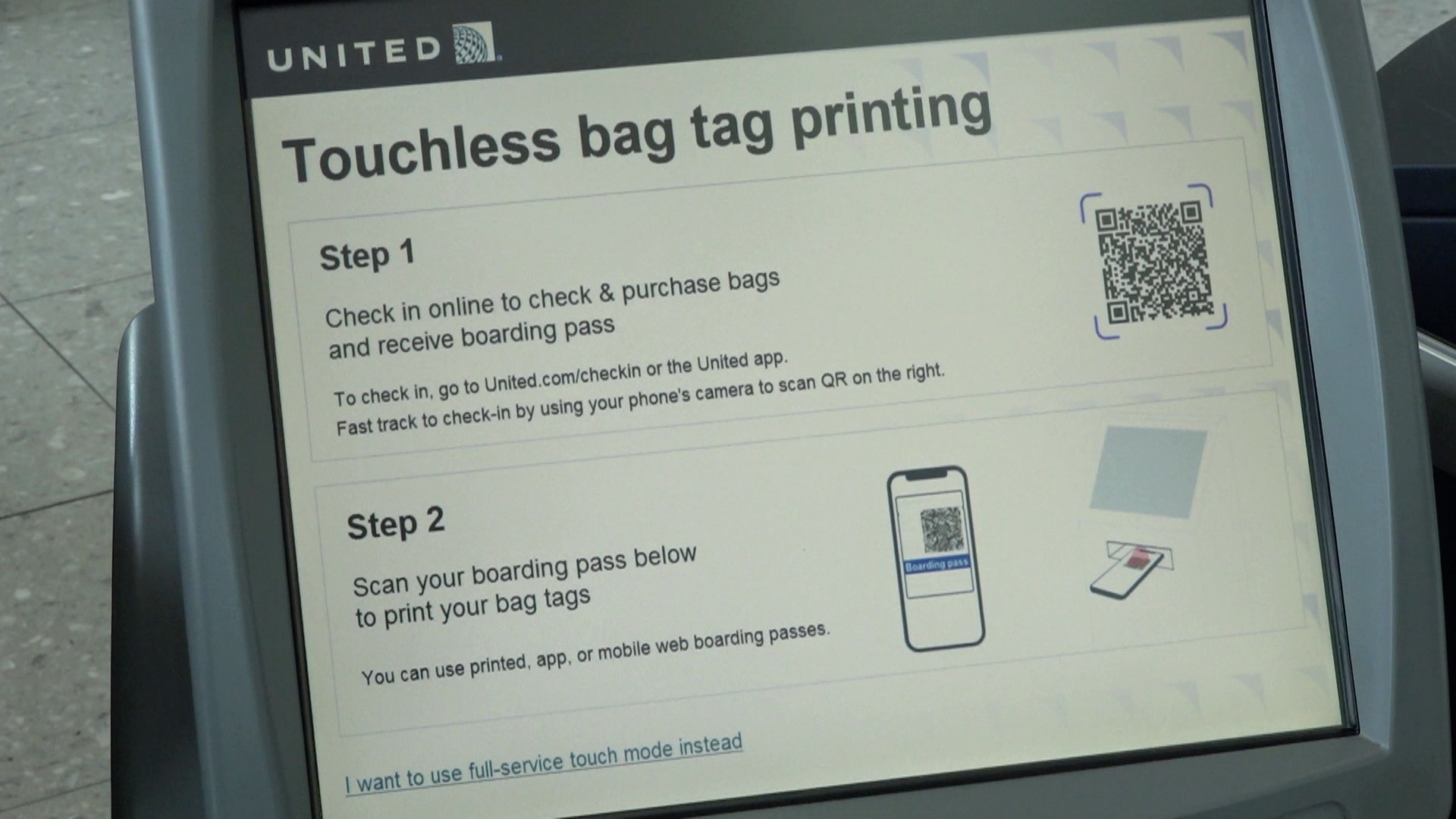 United Airlines touchless check-in London Heathrow
