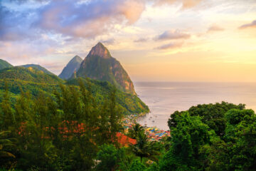 Sunrise over the pitons St Lucia