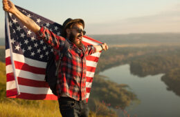 Man holding American flag