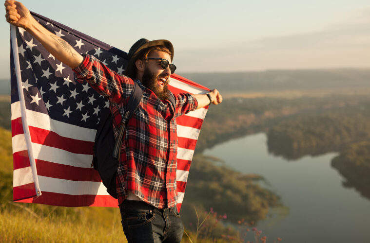Man holding American flag