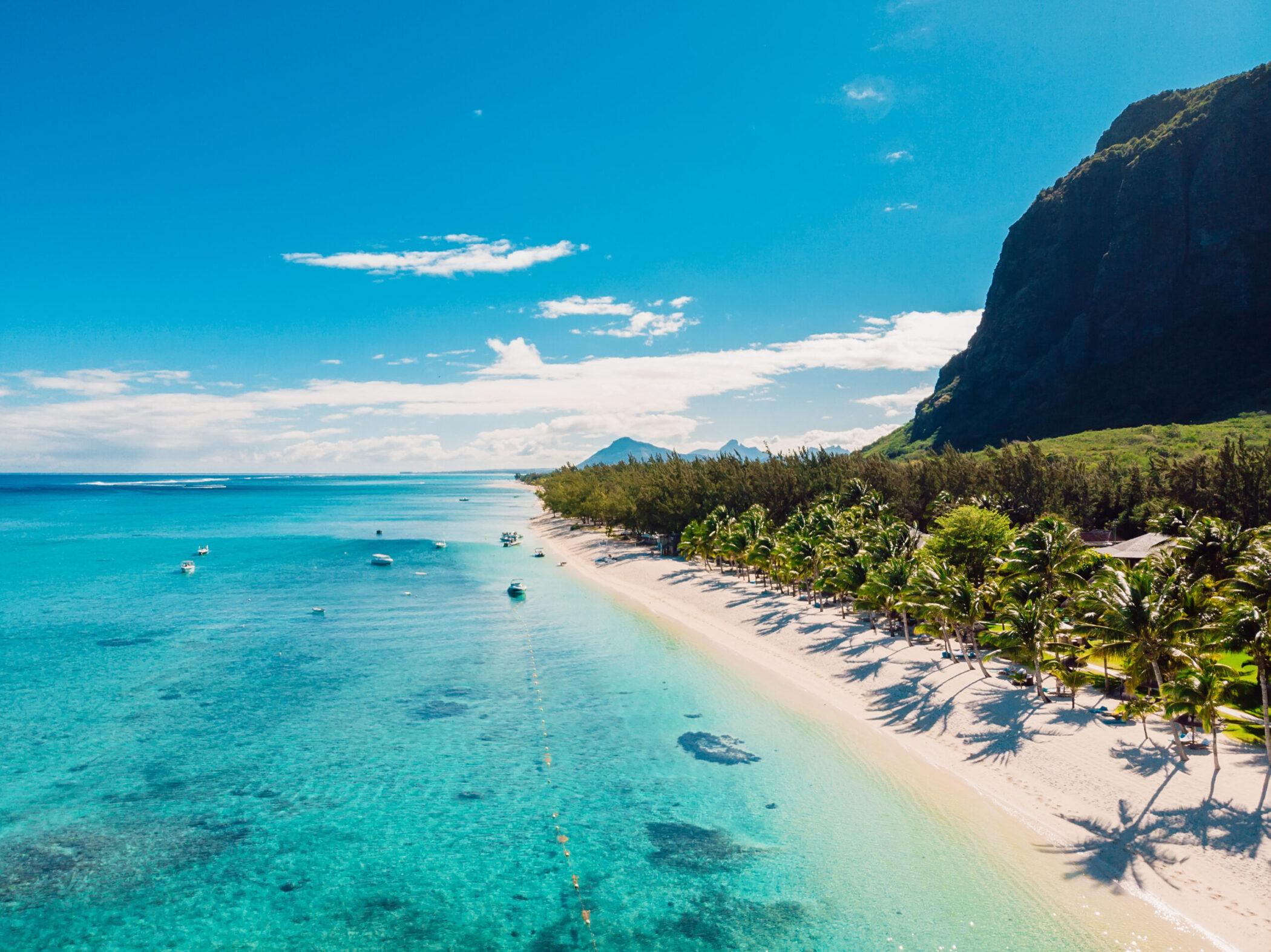 Luxury beach with mountain in Mauritius.