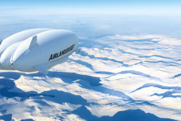 Airlander flying above snow