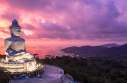 Aerial view Big Buddha at twilight, Big Buddha landmark of Phuket, Phukei Island, Thailand.