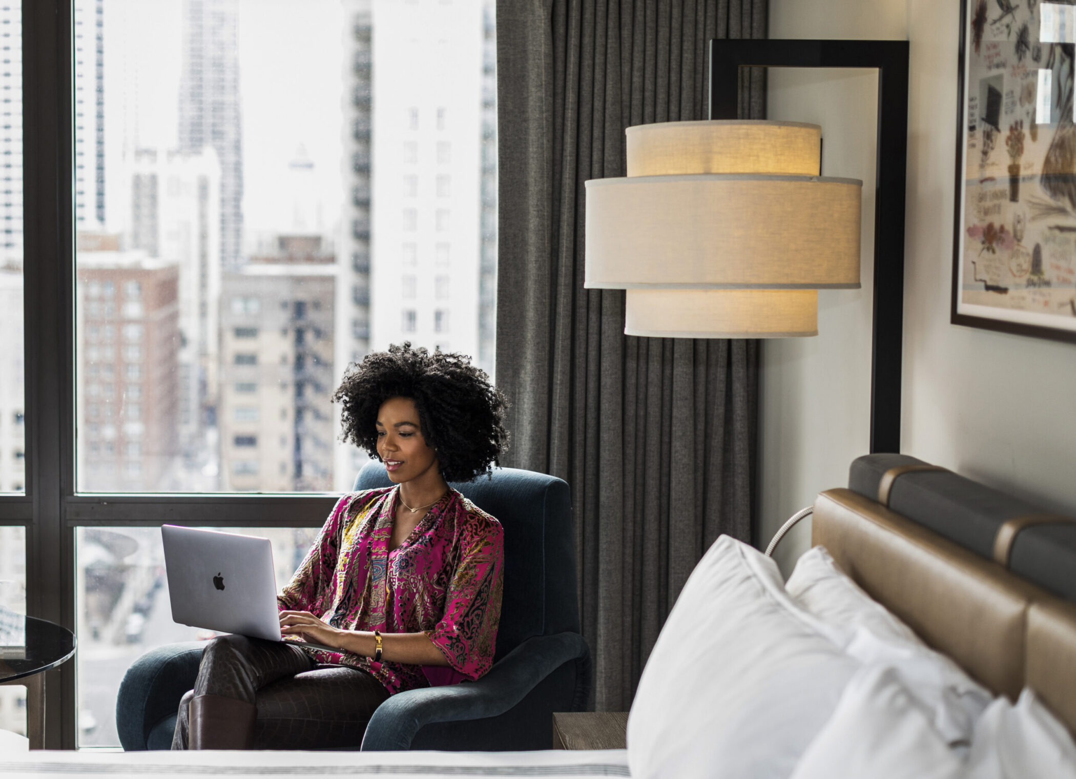 Woman Working from Hyatt hotel