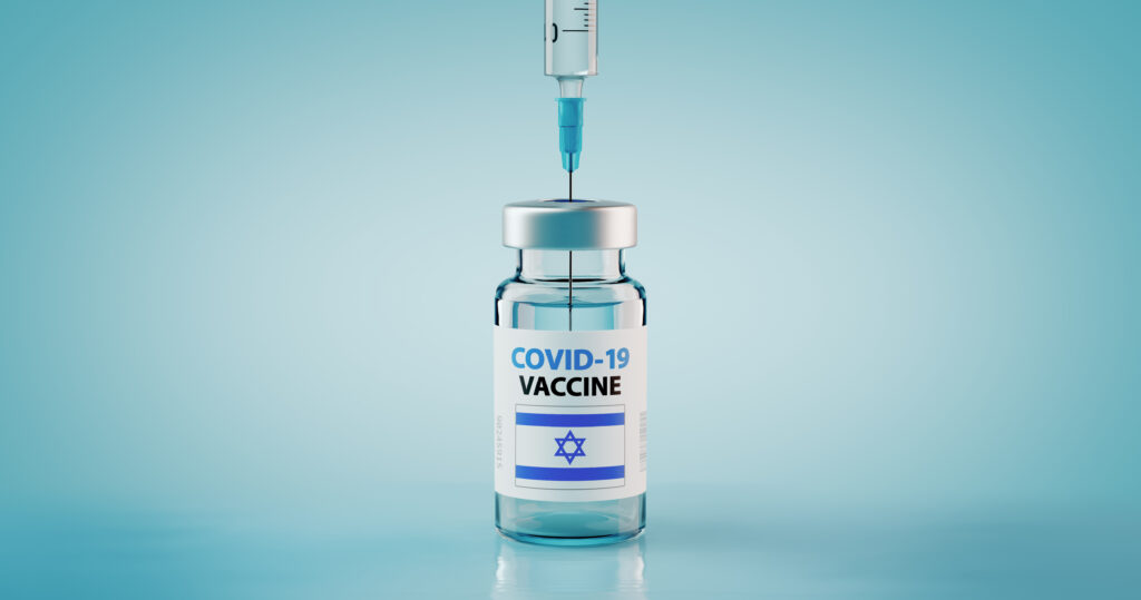 COVID-19 Coronavirus Vaccine and Syringe with flag of Israel Concept Image