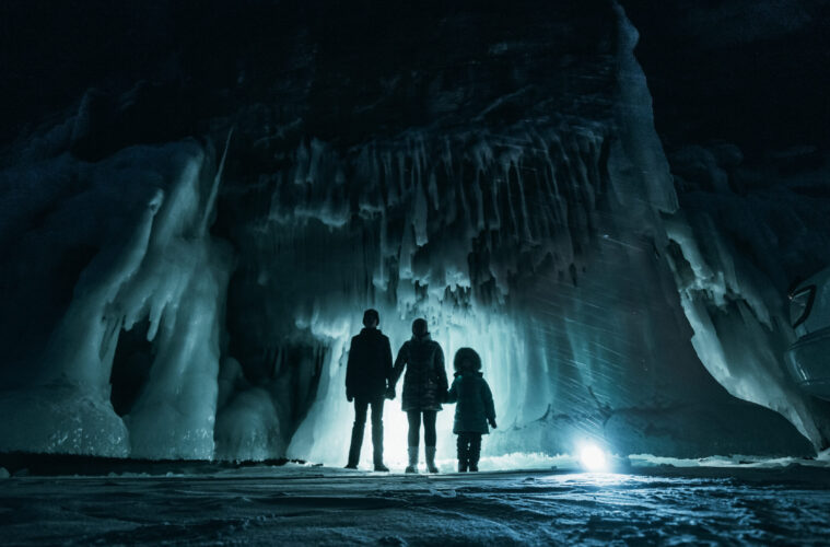 Family in ice cave