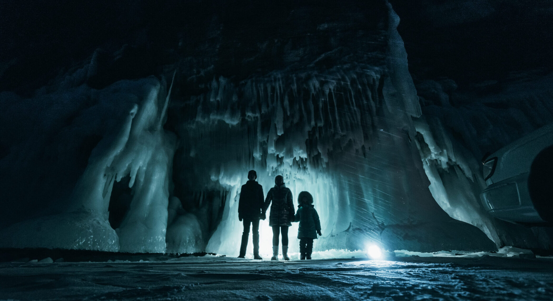 Family in ice cave