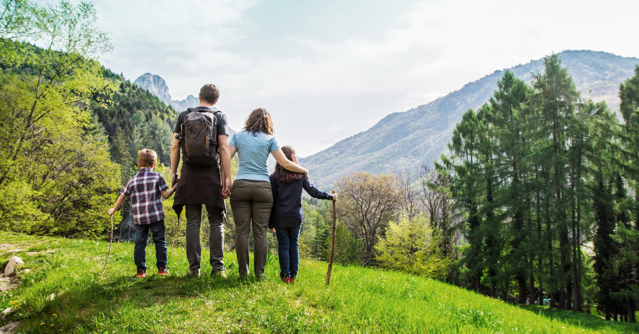 family on a green meadow