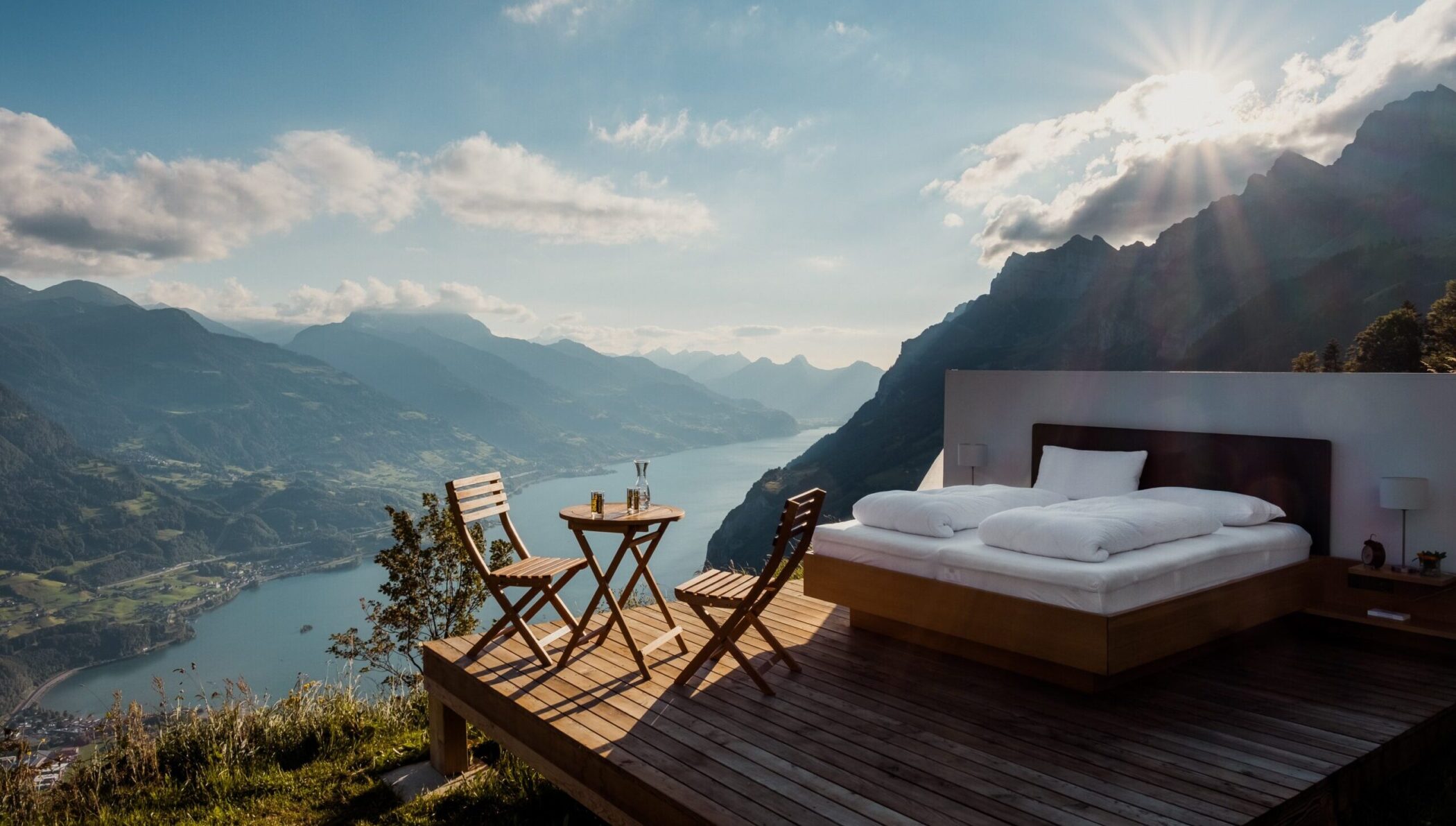 Bed on hillside