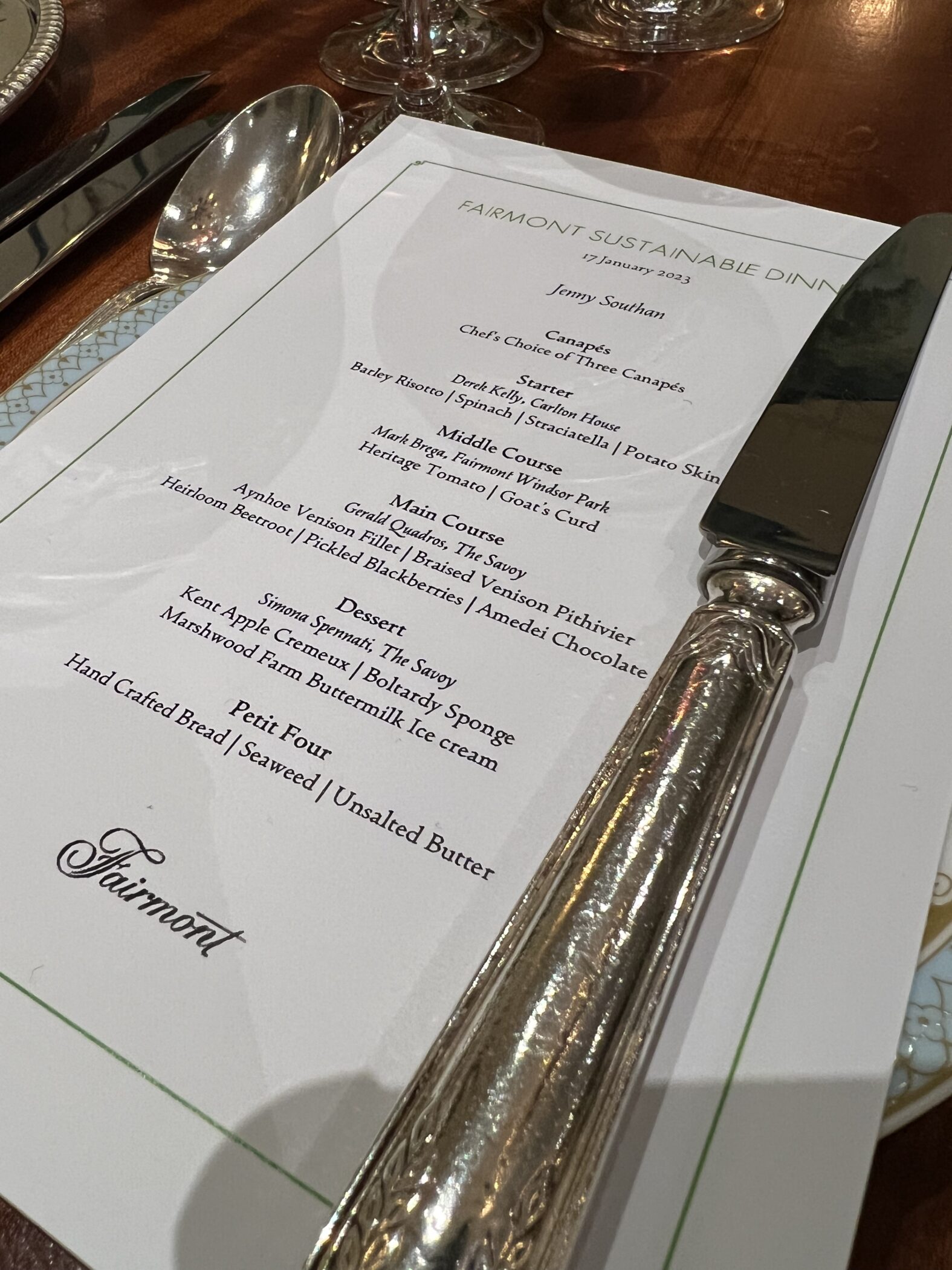 Fairmont sustainable menu at the Savoy