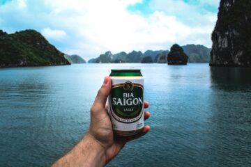 Drinking beer at Halong Bay, Vietnam