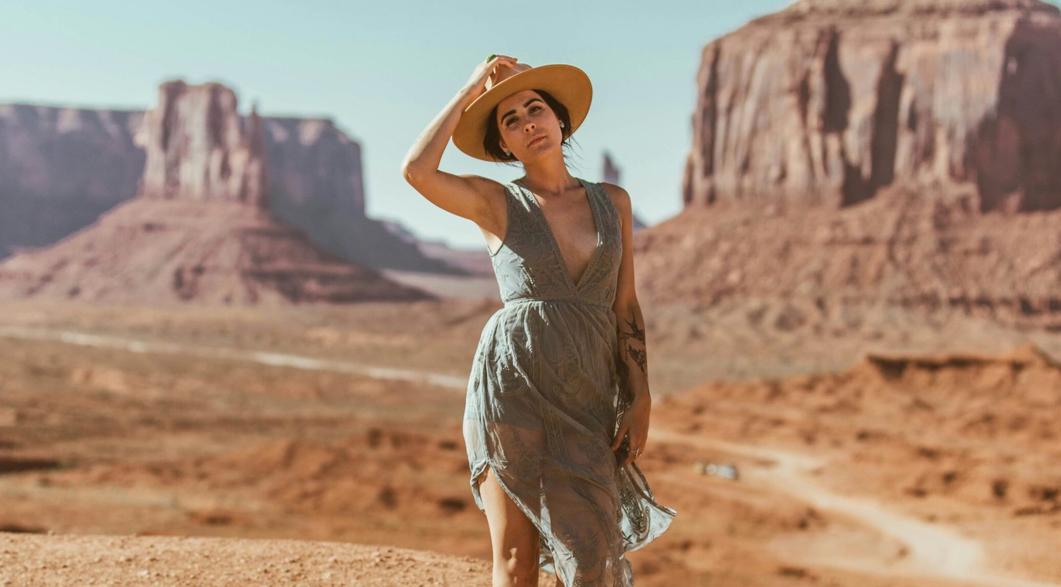 Woman traveller in desert