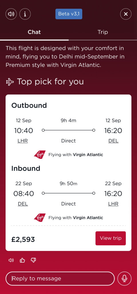 Virgin Atlantic chatbot