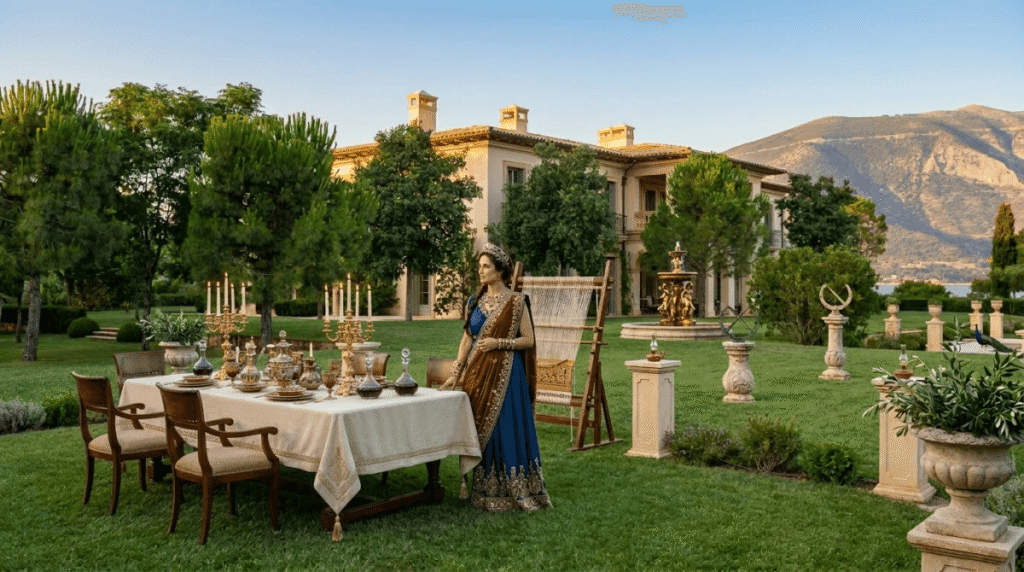 Dining setup, Vathy Estate, Immersive Odyssey with Cookson Adventures, AI Render - Medium