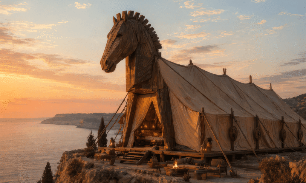 Trojan horse camp, Immersive Odyssey with Cookson Adventures, AI rendering - Large © Cookson Adventures