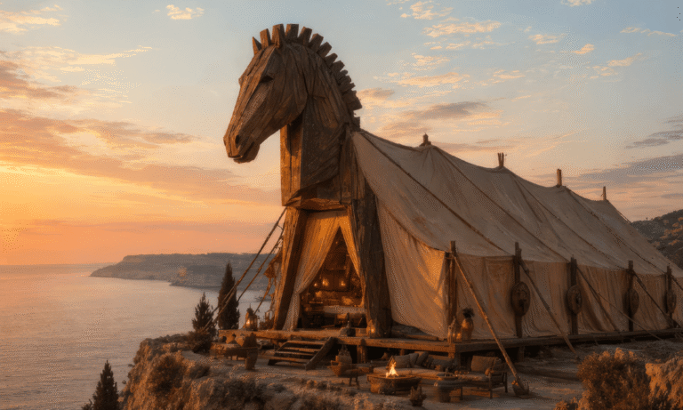 Trojan horse camp, Immersive Odyssey with Cookson Adventures, AI rendering - Large &copy; Cookson Adventures