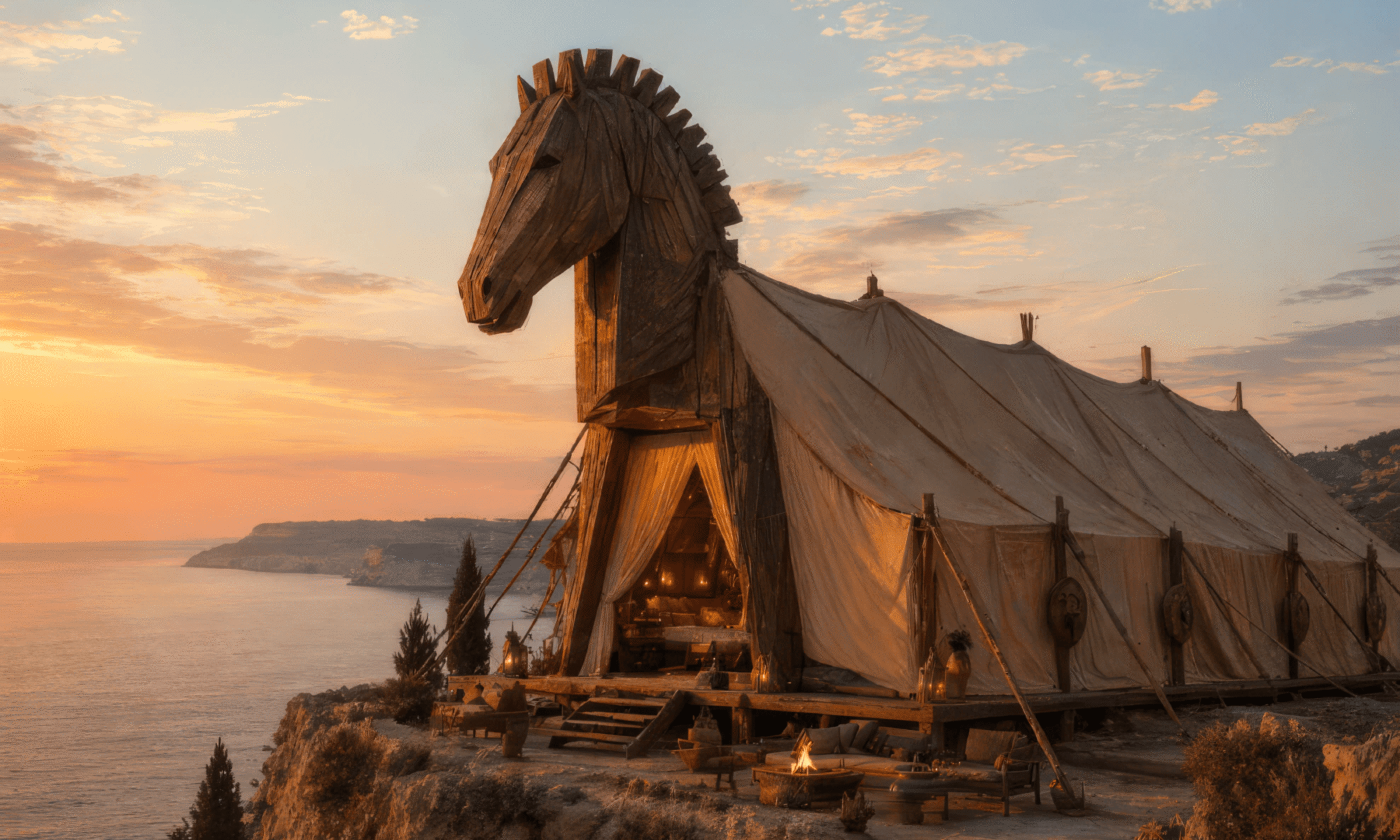 Trojan horse camp, Immersive Odyssey with Cookson Adventures, AI rendering - Large © Cookson Adventures